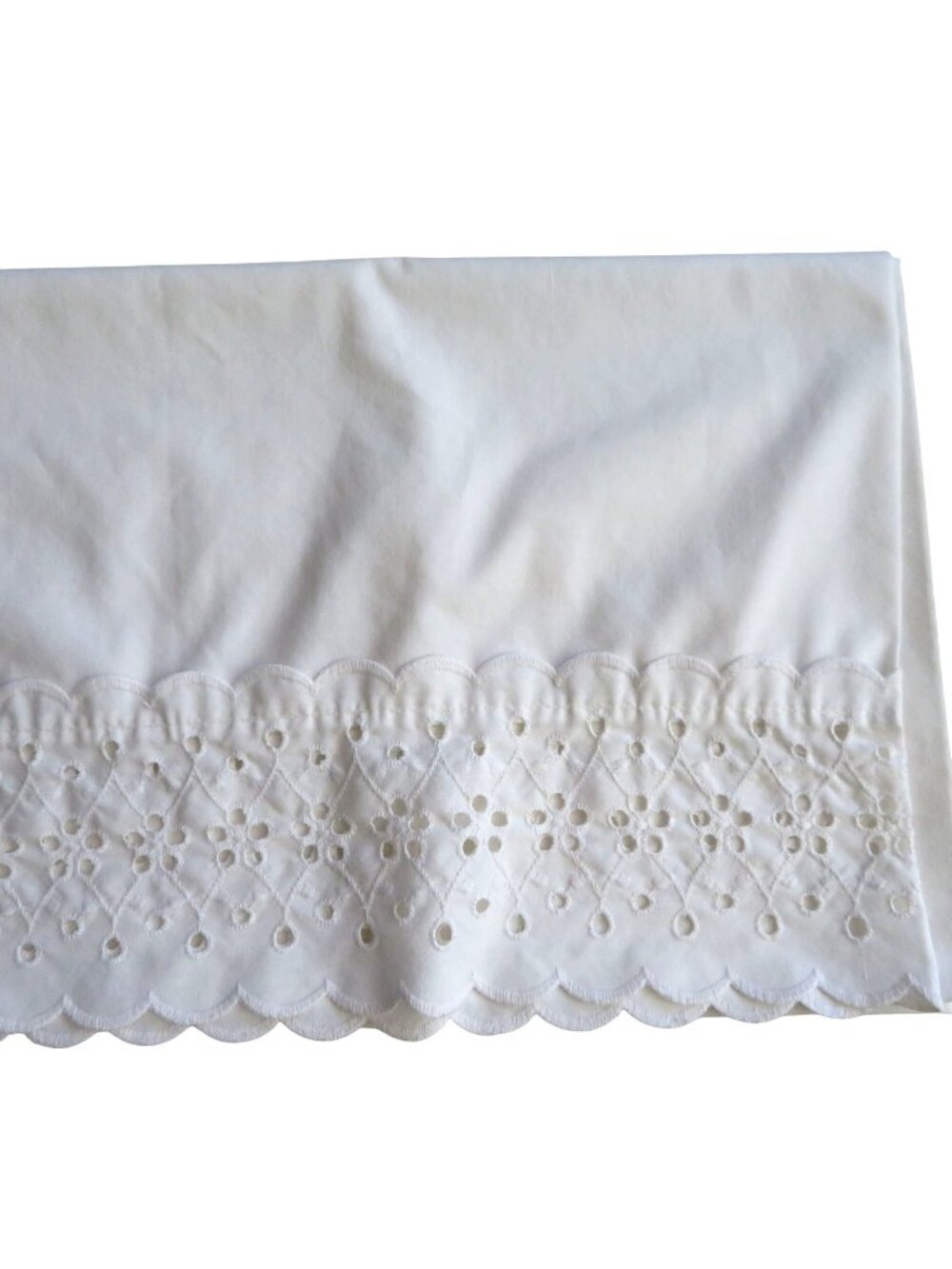 One Vintage Wamsutta White King Pillowcase Scalloped Eyelet Hem Cottage USA Made